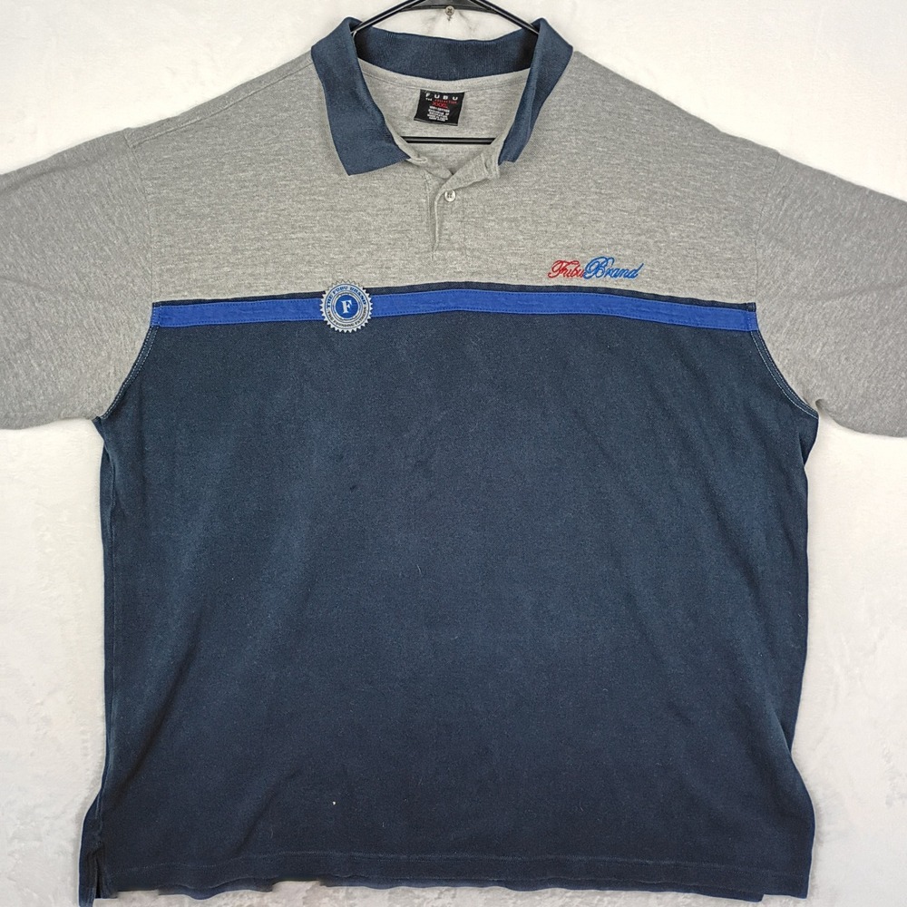FUBU The Collection Mens‎ XXXL Polo Shirt Colorblock Navy Grey Vintage 90s Y2K